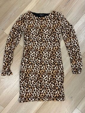 Arden B Leopard Print Long Sleeve Bodycon Dress - Brown & Black